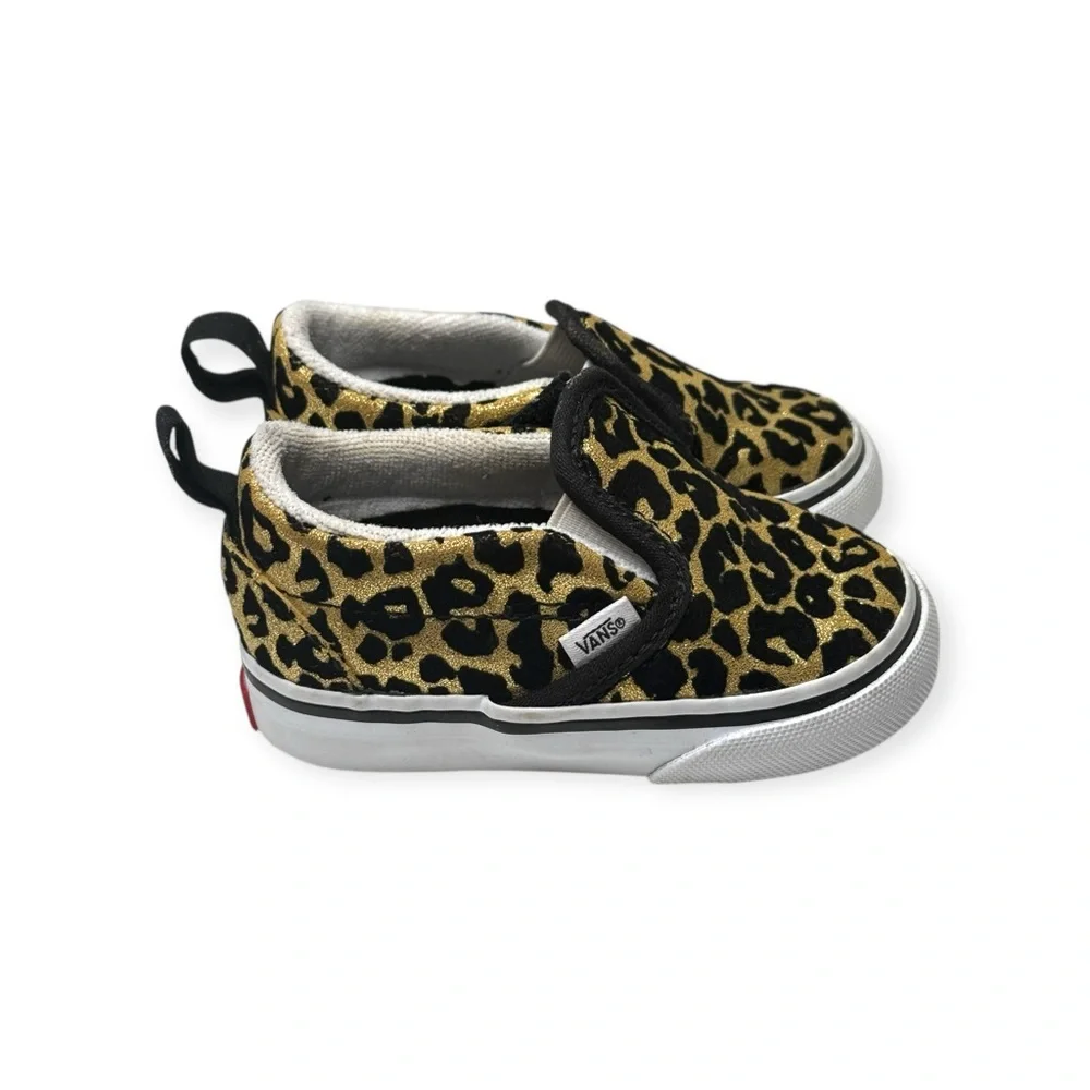 Vans ✌︎︎ Leopard Print Slip On Baby Walker Skater Sneaker ✌︎︎ Black Gold ✌︎︎ 4